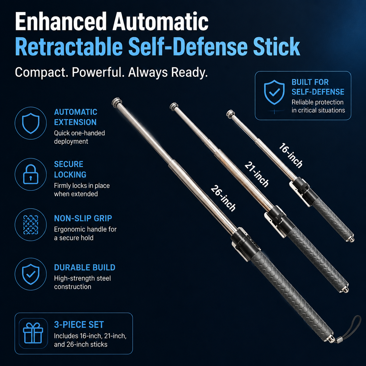 Enhanced Automatic Retractable Self-Defense Stick