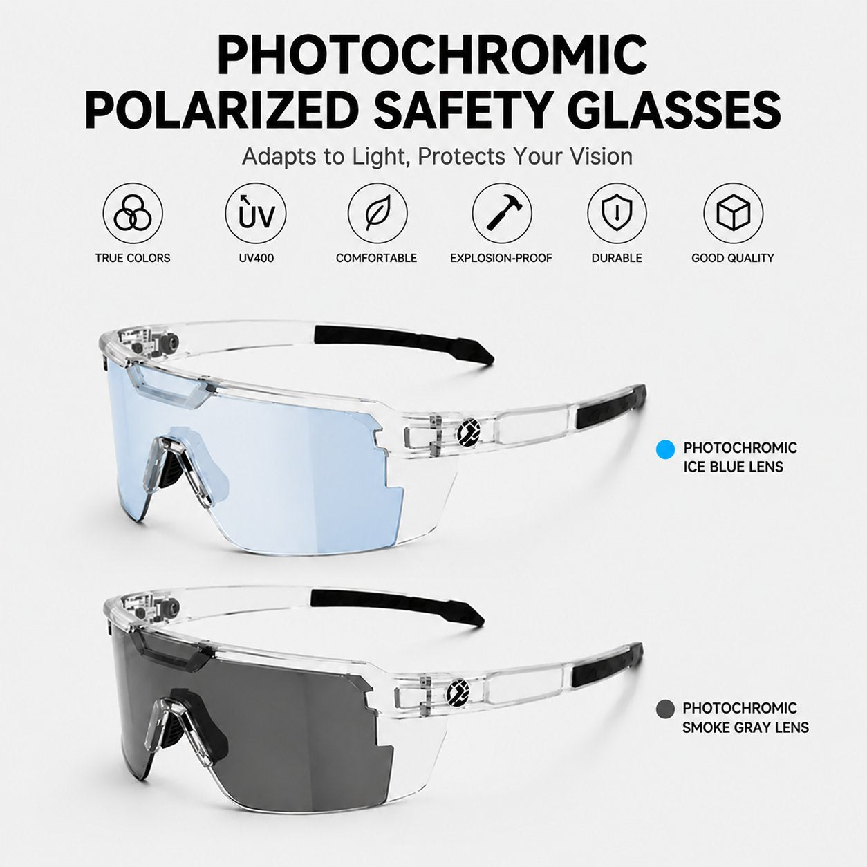 ☀️UV400 Photochromic Polarized Safety Glasses – 🥇Impact Resistant Outdoor Sports & Work Eyewear
