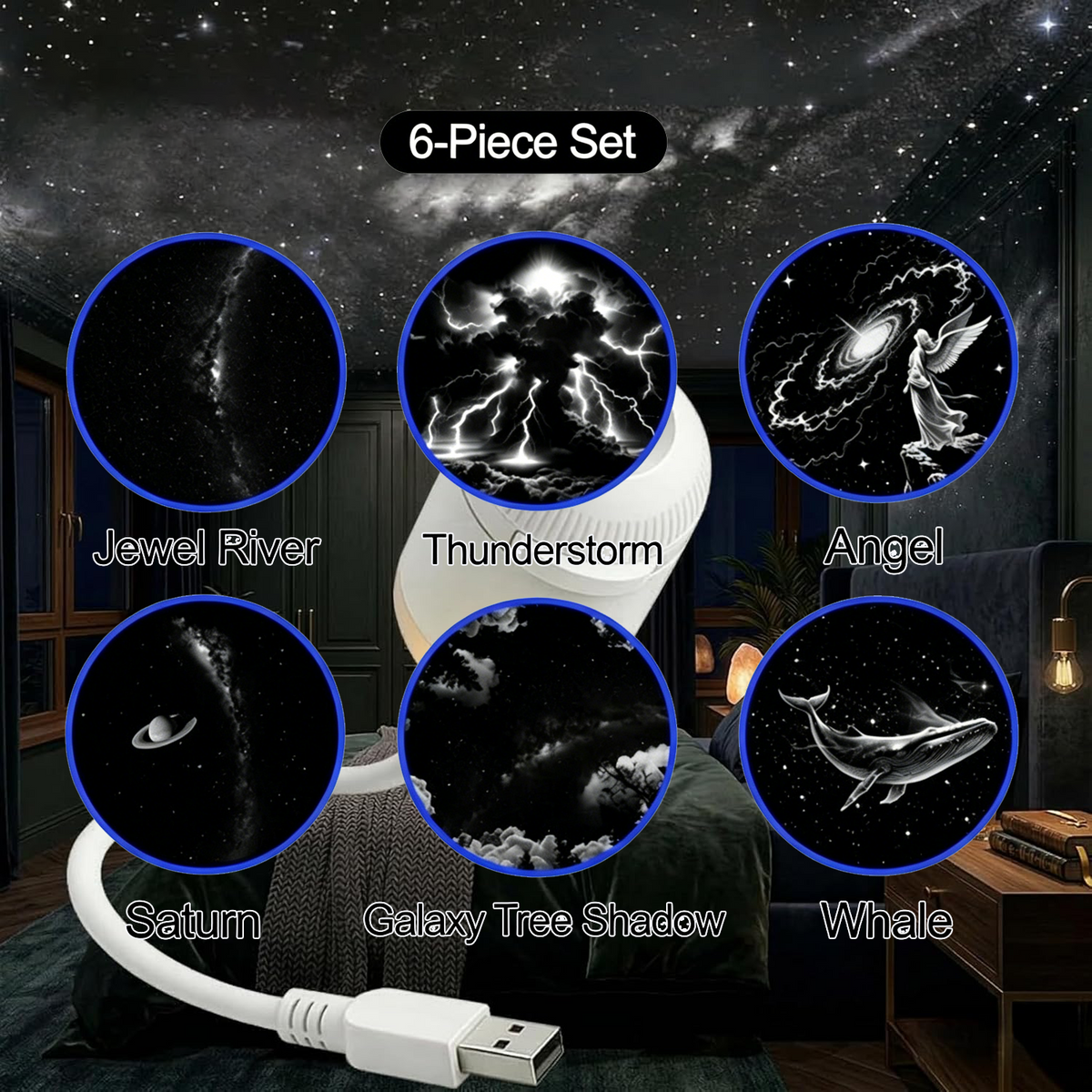 2-in-1 Galaxy Star Projector USB Night Light for Indoor Decor
