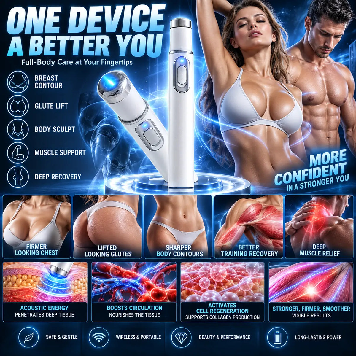 Mresio® ULTRASONIC SHOCK WAVE BODY REMODELING SYSTEM——Enhances bust and lifts buttocks. Fuel Muscle Growth.Boost Circulation. Relieve Pain.