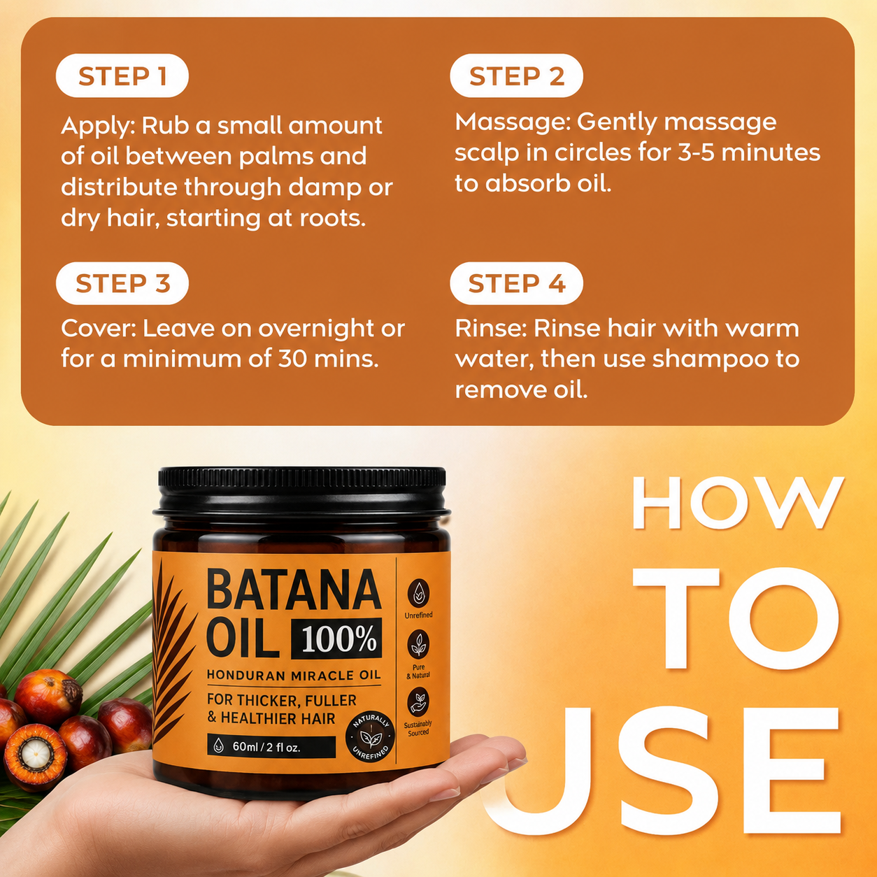 🌱 Batana Oil for Hair Growth,Raw Organic Batana Mask from Honduras