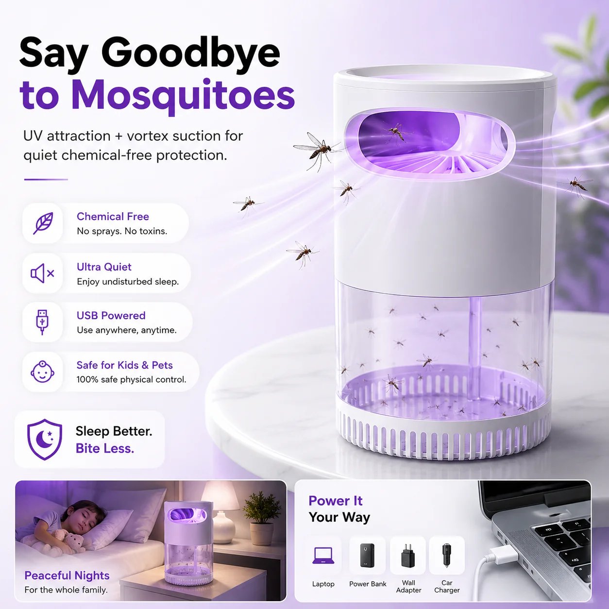 Ultra-Quiet Bionic UV Suction Mosquito Trap
