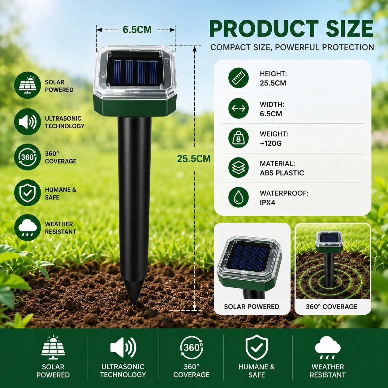 Spring Sale 50% OFF☘️Solar Powered Waterproof Screw Mole Repellent🐭