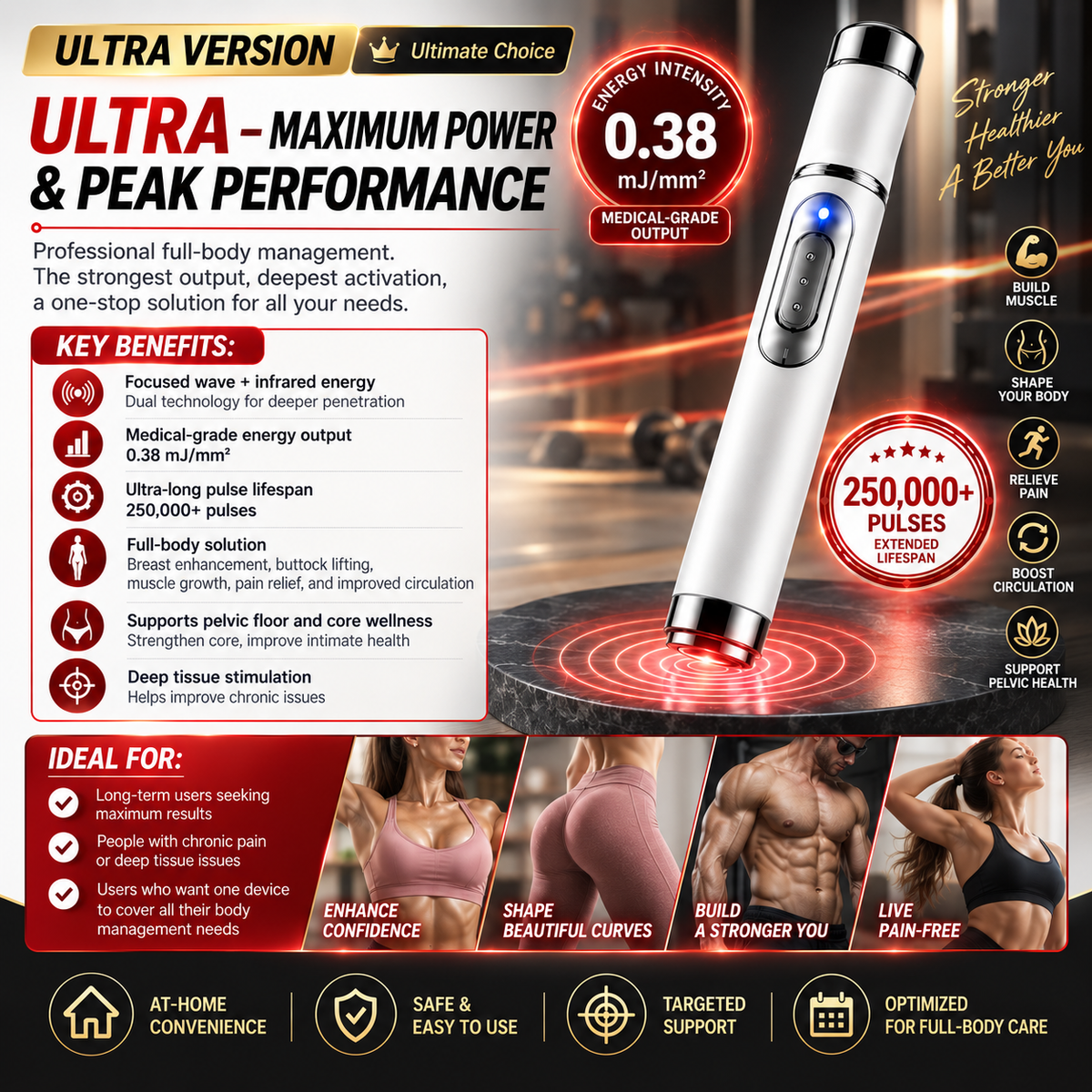 Mresio® ULTRASONIC SHOCK WAVE BODY REMODELING SYSTEM——Enhances bust and lifts buttocks. Fuel Muscle Growth.Boost Circulation. Relieve Pain.