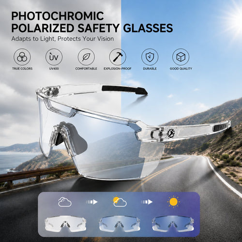 ☀️UV400 Photochromic Polarized Safety Glasses – 🥇Impact Resistant Outdoor Sports & Work Eyewear