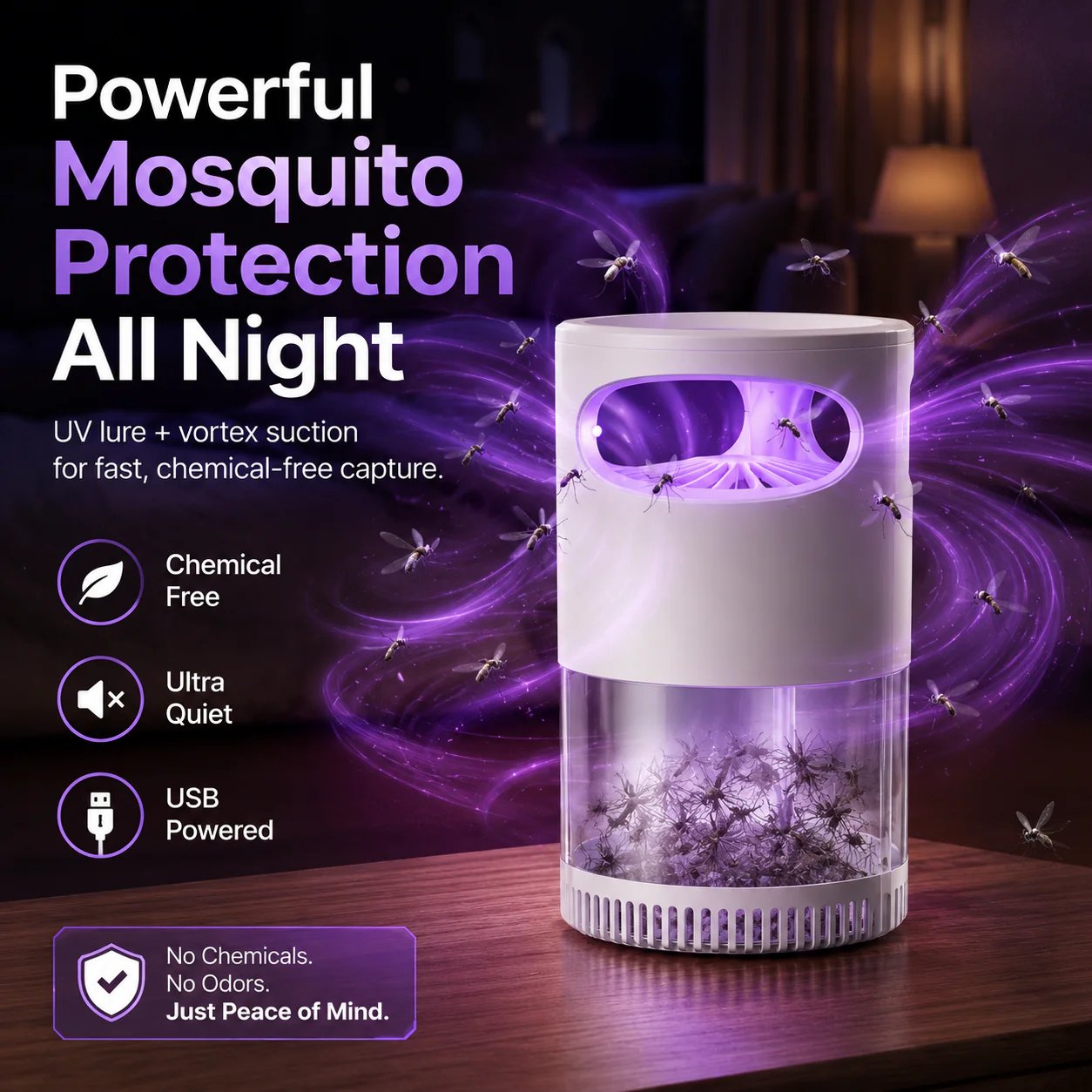 Ultra-Quiet Bionic UV Suction Mosquito Trap