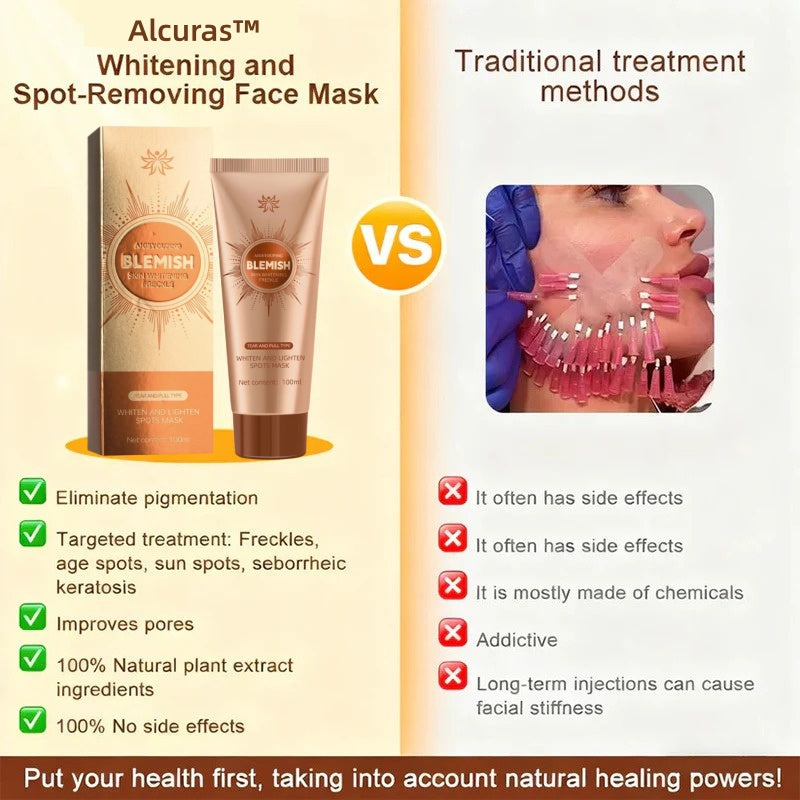Alcuras™ Whitening and Spot-Removing Face Mask Suitable for face and body – 👩‍⚕️ Natural ingredients permanently remove age spots, freckles, sun spots, and liver spots.