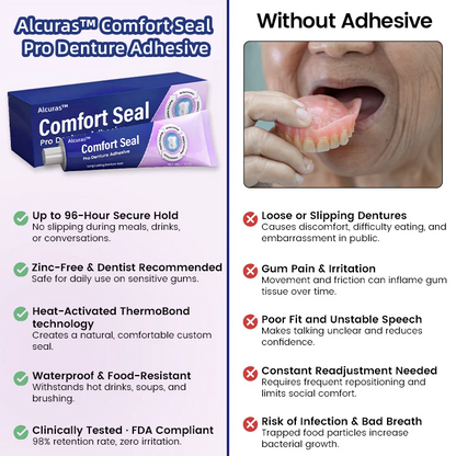 Alcuras® Comfort Seal Pro Denture Adhesive🦷💜(96- Hour Lock Hold, Comfortable & Zinc-Free Denture Fit) 🔥