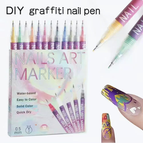 12-color waterproof nail art graffiti pen🖌️