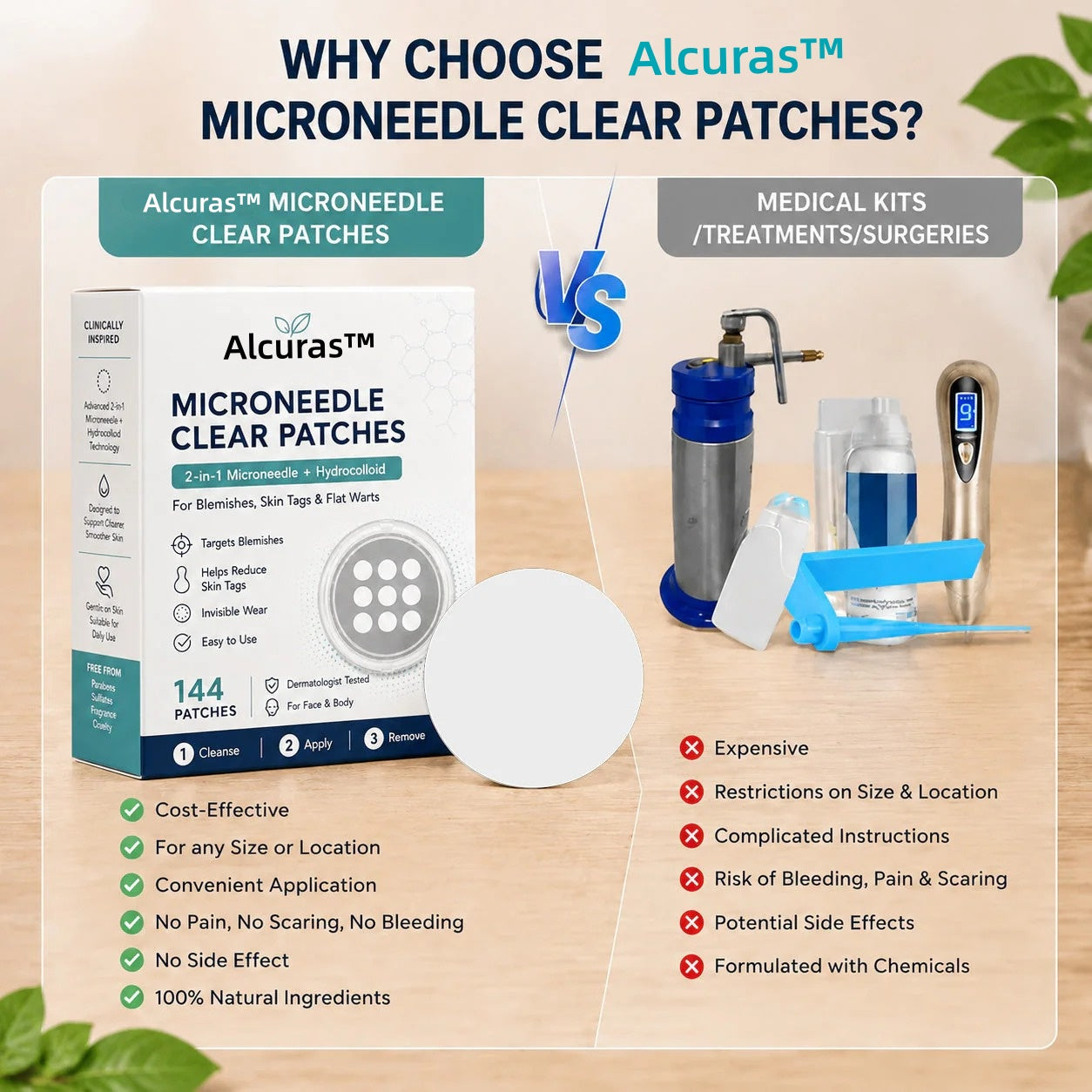 ✨Alcuras®2-in-1 Microneedle & Hydrocolloid Patch🍀| Removes Raised Moles, Acne, Flat Warts & Skin Tags | Helps Improve Wrinkles, Scars & Blemishes | Invisible Patches for Face & Body