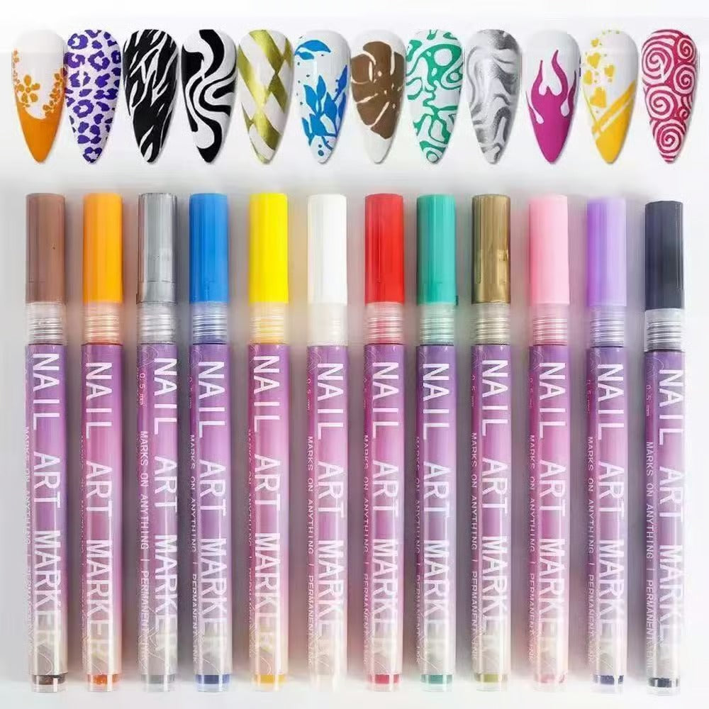 12-color waterproof nail art graffiti pen🖌️