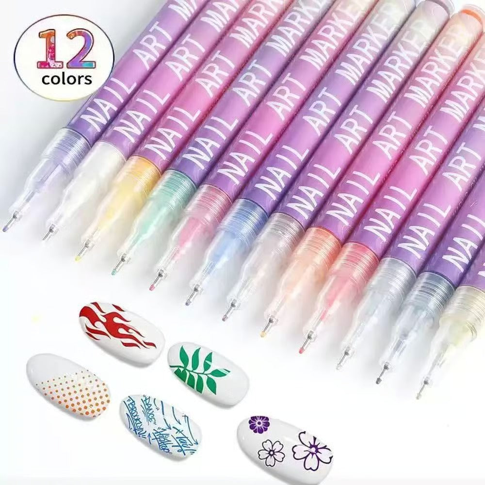 12-color waterproof nail art graffiti pen🖌️