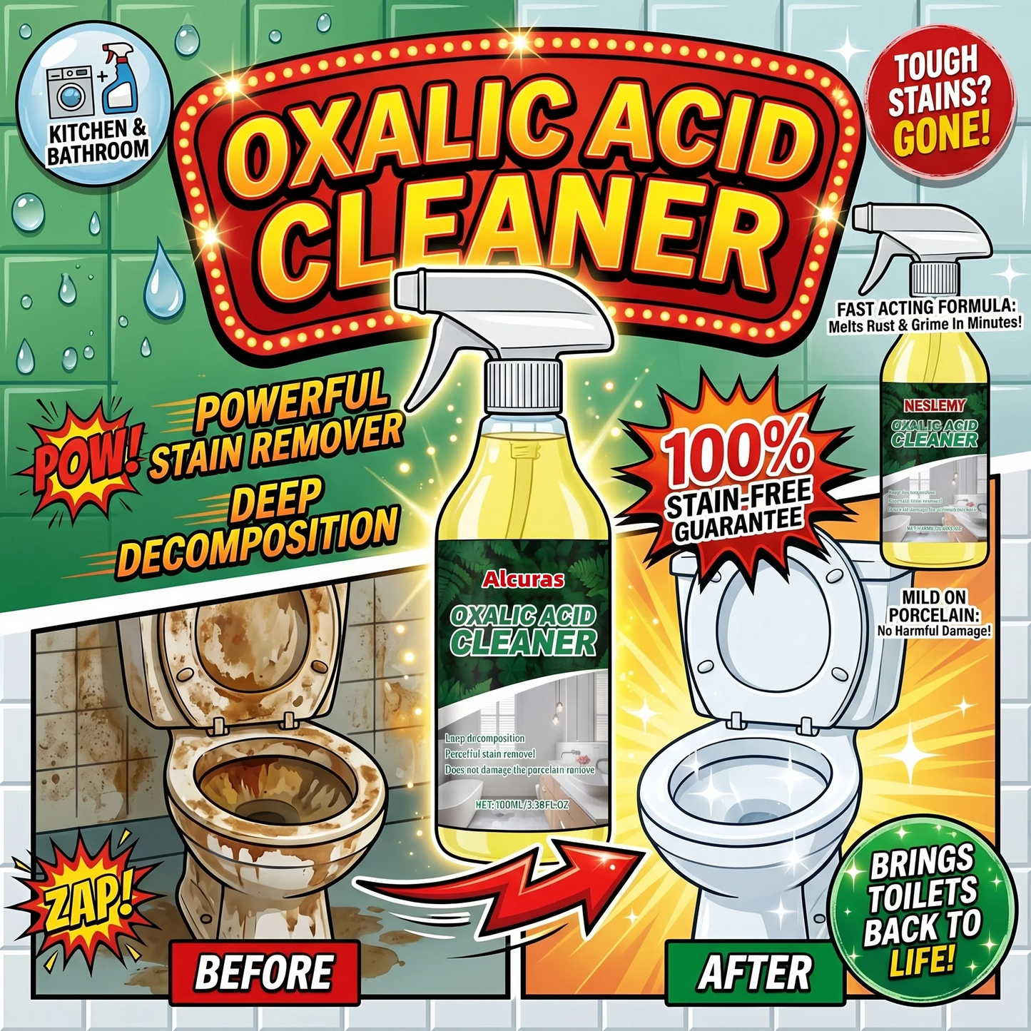 Alcuras🔥Bathroom Cleaner for Tough Toilet & Sink Stains
