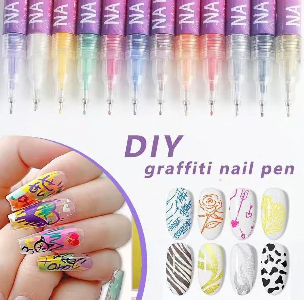 12-color waterproof nail art graffiti pen🖌️