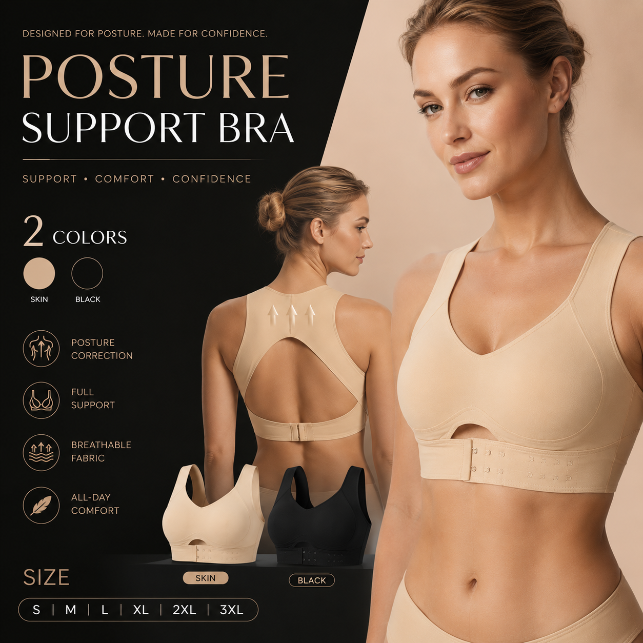 Front Closure Cross-Back Wireless Posture Bra