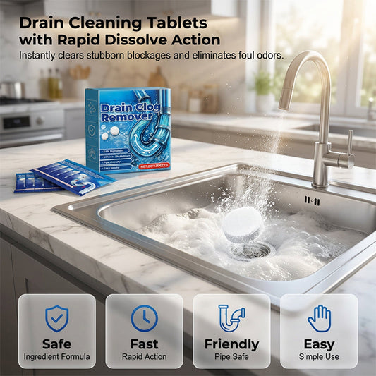 Effervescent Drain Clog Remover Tablets – Fast-Acting, Safe for Pipes & Removes Odors for Smooth Drains ✨
