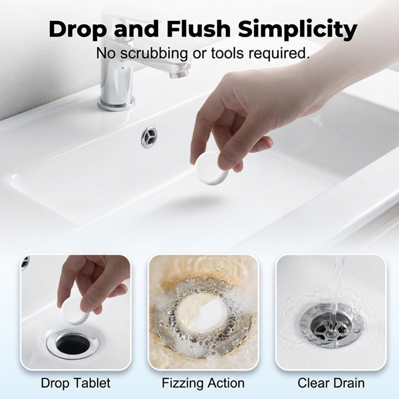 Effervescent Drain Clog Remover Tablets – Fast-Acting, Safe for Pipes & Removes Odors for Smooth Drains ✨